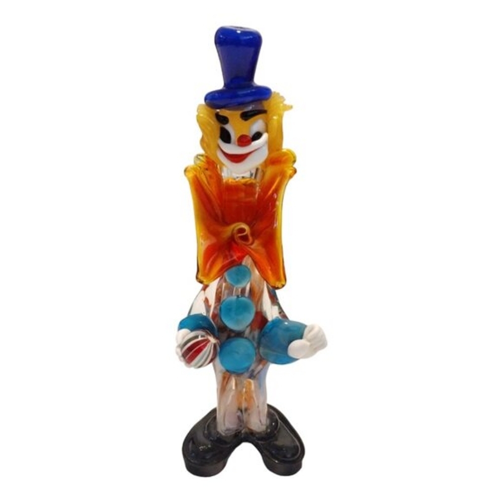 Vintage Murano Art Colorful Whimsical‎ Clown W/ Blue Hat